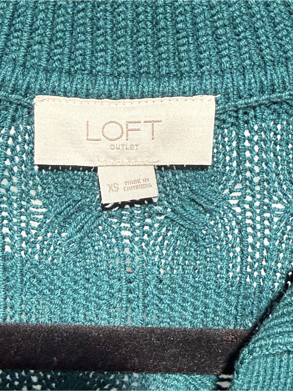 LOFT Teal Cable-Knit V-Neck Polo Sweater - Picture 3 of 4